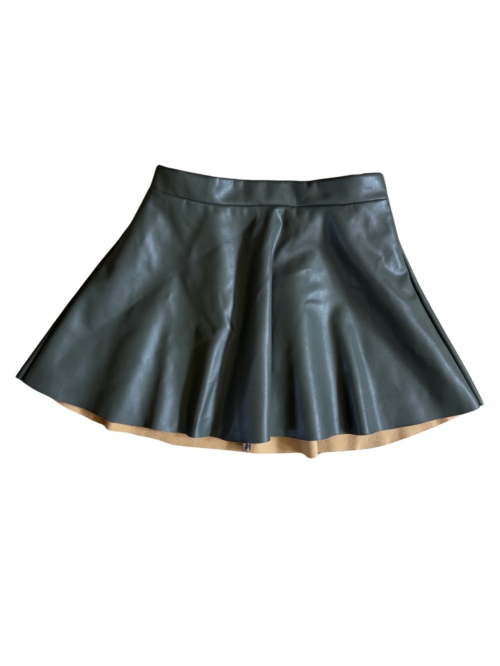 H&M Girls Green Faux Leather Flared Skater Skirt